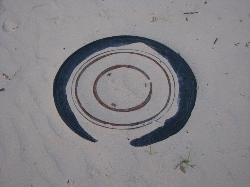 Sunken tire in the sand