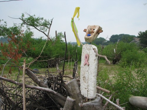 Pink ribbon trail marker, 7/09