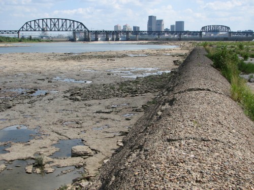 Louisville skyline from dike at the Falls of the Ohio, 8/09