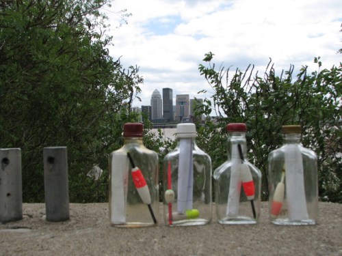 Four notes and bobbers in bottles, 5/2010