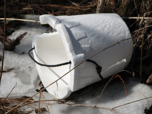 Styrofoam minnow bucket and ice, 2/2011