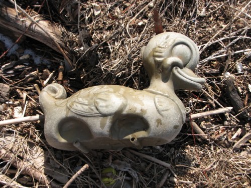 plastic duck pull toy minus wheels, 2/2011