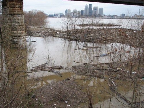 Ohio River at flood stage, Lousiville across the way, 3/2011