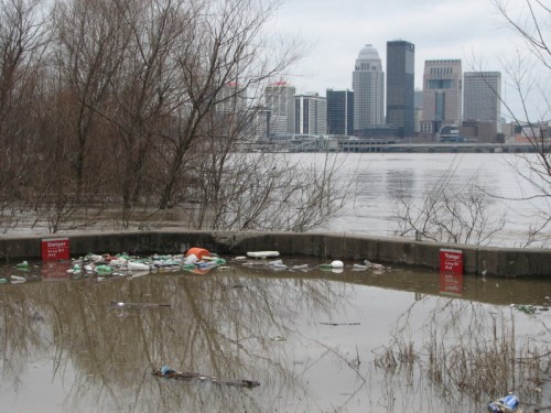 Louisville seen from the flooded Falls of the Ohio, 3/2011