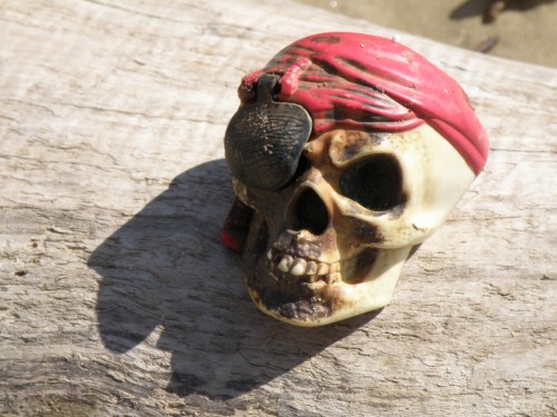 plastic pirate skull with eye-patch, March 2013