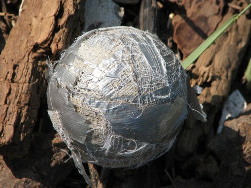 Duct tape ball in situ at the Falls of the Ohio