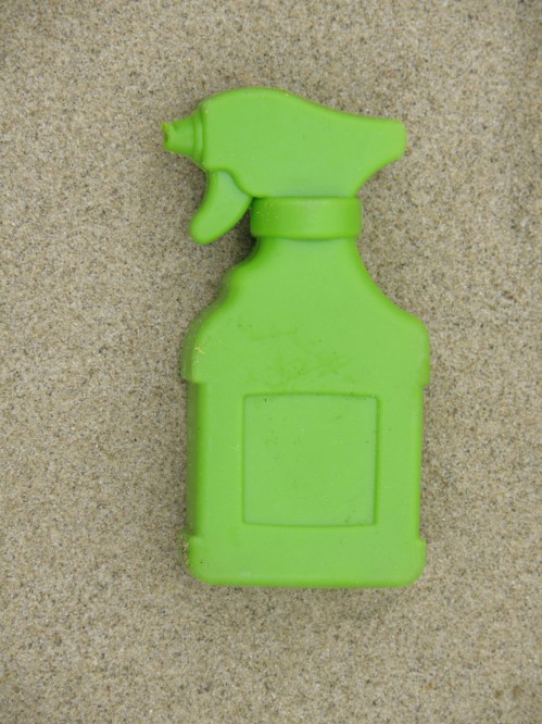 miniature green plastic spray bottle, March 2013