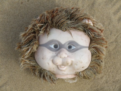 plastic character head with fabric hair, May 2013