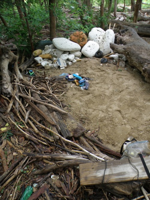 Wet studio under the willows, Falls of the Ohio, early June 2013