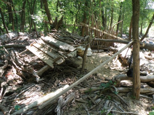 remodeled driftwood structure on site, July 2013