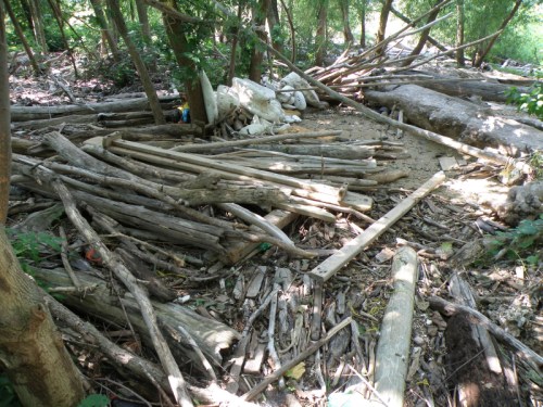 destroyed driftwood structure, July 2013