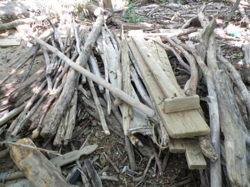 destroyed driftwood structure, July 2013