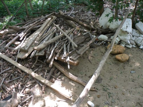 destroyed driftwood structure, July 2013