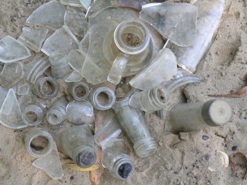 detail of arrangement of various glass bottlenecks, 2013