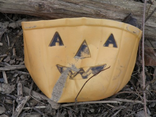 smashed plastic jack-o-lantern container, Oct. 2013