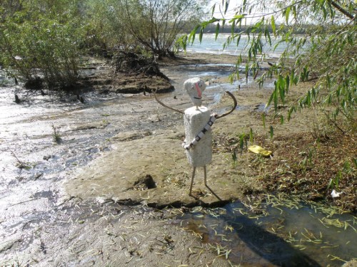 Styro-figure with black and white swim noodle, early Nov. 2013