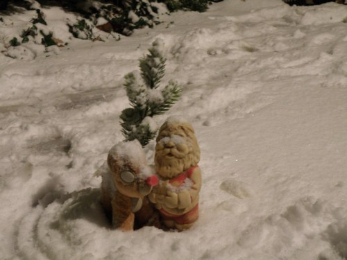 Heavy snow covers Rudolph and Santa, Dec. 2013