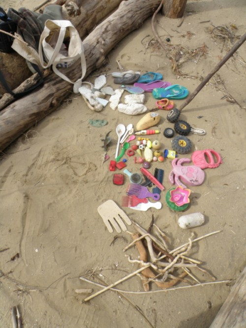 Collecting bag contents, early March 2014