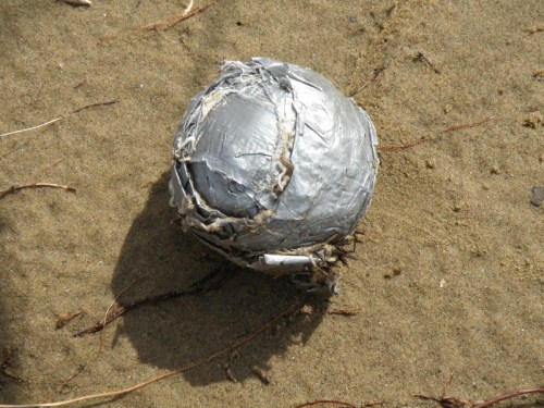hand-formed duct tape ball, March 2014