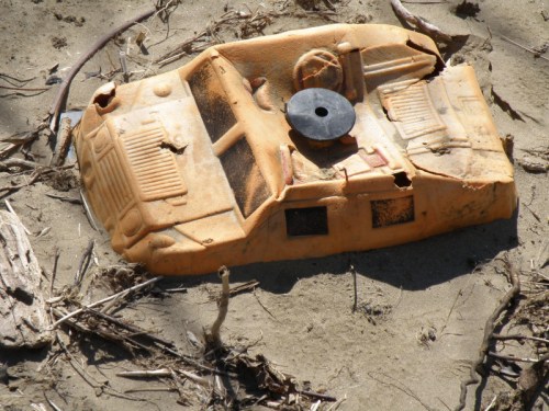 toy truck half buried in sand, Falls of the Ohio, May 2014