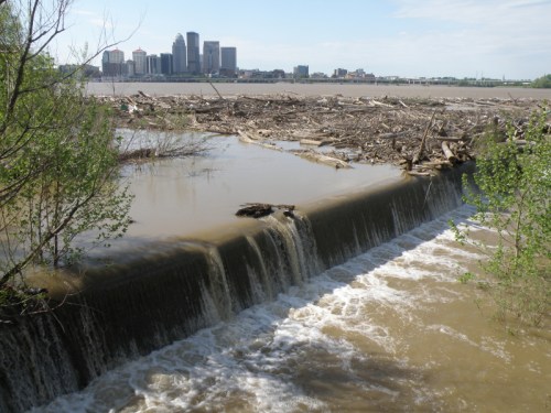 Louisville seen from the Falls of the Ohio, early May 2014
