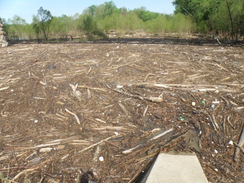 wood and debris in the Ohio River, May 3, 2014