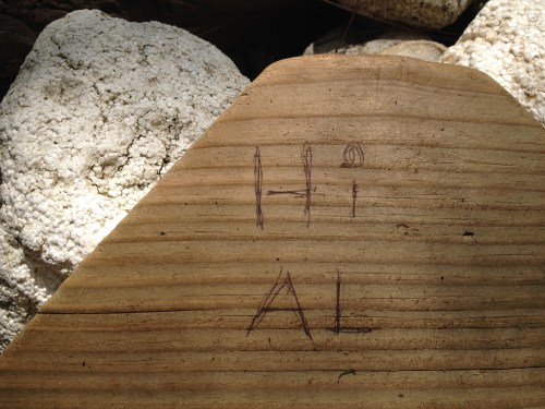 Note on wood piece, Aug. 2014