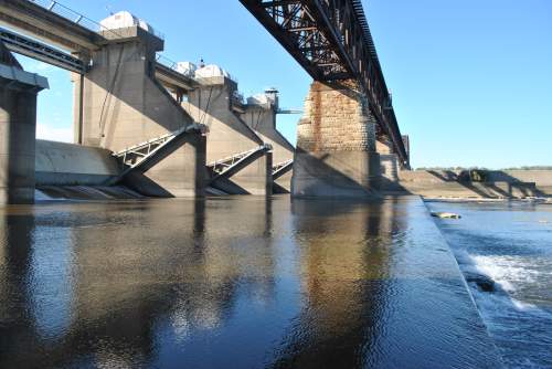 Under the railroad bridge, Tainter Gates, Sept. 2014