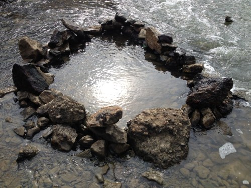 Sun light reflecting with the stone ring, Falls of the Ohio, Oct. 2014
