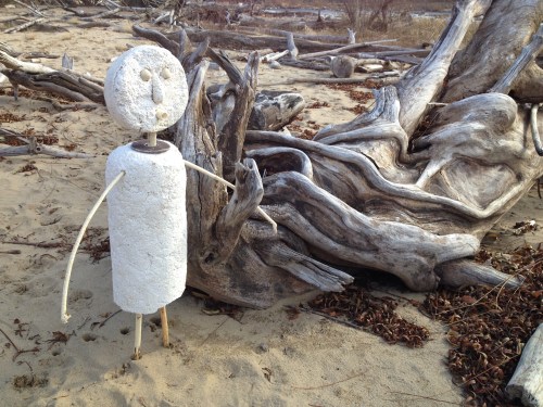 Styro-figure posed next to a nice piece of driftwood, Falls of the Ohio, Nov. 2014