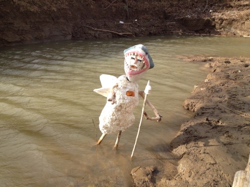 The Shark Shepard emerges from the river, Falls of the Ohio, Dec. 2014