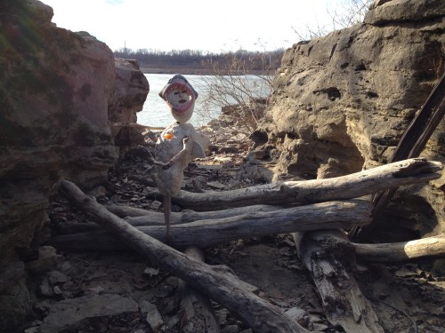 The Shark Shepherd by fossil rocks, Falls of the Ohio, Dec. 2014