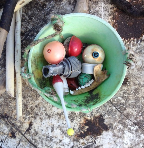 Plastic bowl with potential "facial features", Falls of the Ohio, Jan. 2015