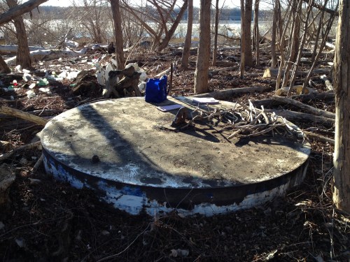 Circular platform at my outdoor studio, Falls of the Ohio, Jan. 2015