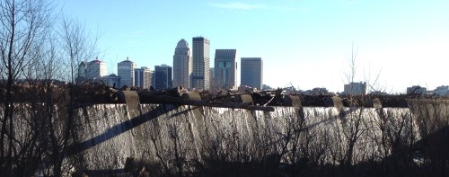 Skyline of Louisville from the Falls of the Ohio, Jan. 2015