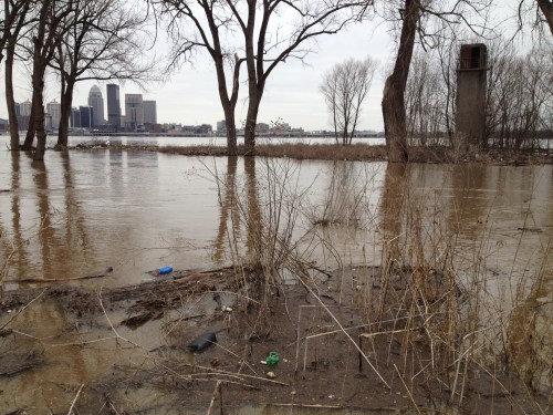 Dark tower with Louisville in the background, March 9, 2015