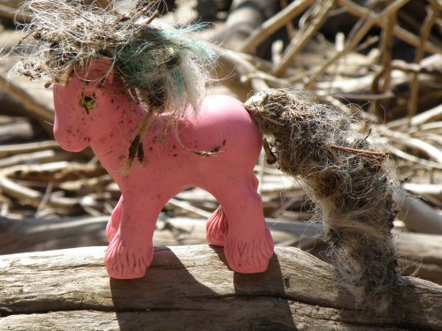 Pink Plastic  Horse with flowing tail and mane, Falls of the Ohio