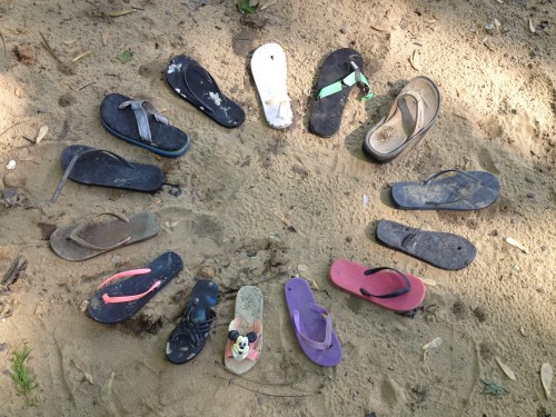Family Circle, found flip-flops, Falls of the Ohio, May 2015
