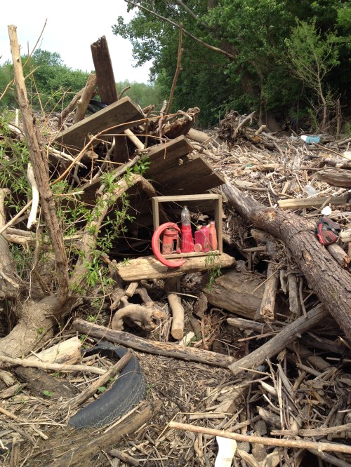 "Red Composition" on site, Falls of the Ohio, May 2015
