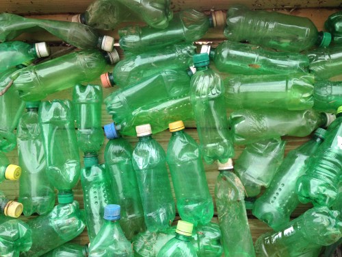 detail of green plastic bottles, Falls of the Ohio, May 2015