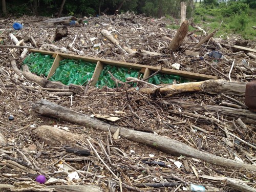 Altenate view of green bottle work, Falls of the Ohio, May 2015