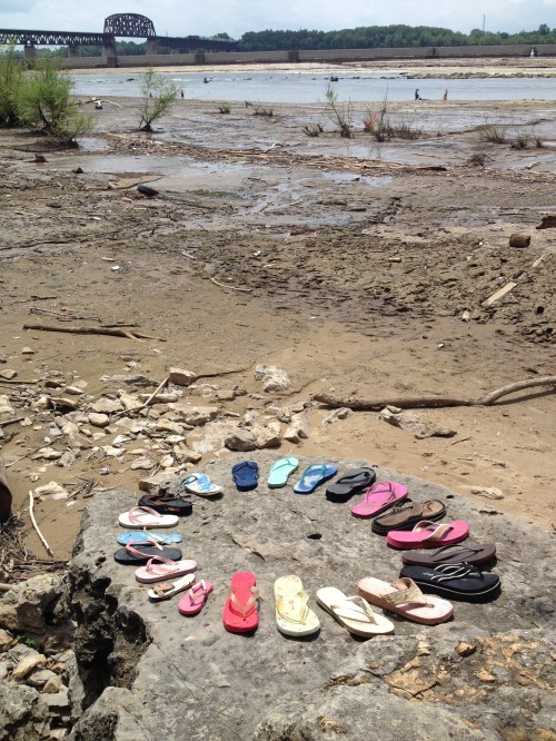 Flip flops on the fossil rocks, Falls of the Ohio, June 2015