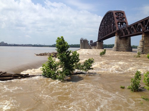High water by the Upper Tainter Gates, Falls of the Ohio, July 2015