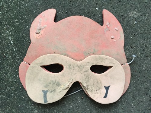 Foam devil mask, Falls of the Ohio, 2015