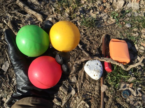 Today's finds include three plastic ball pit balls, Jan.1, 2016, Falls of the Ohio
